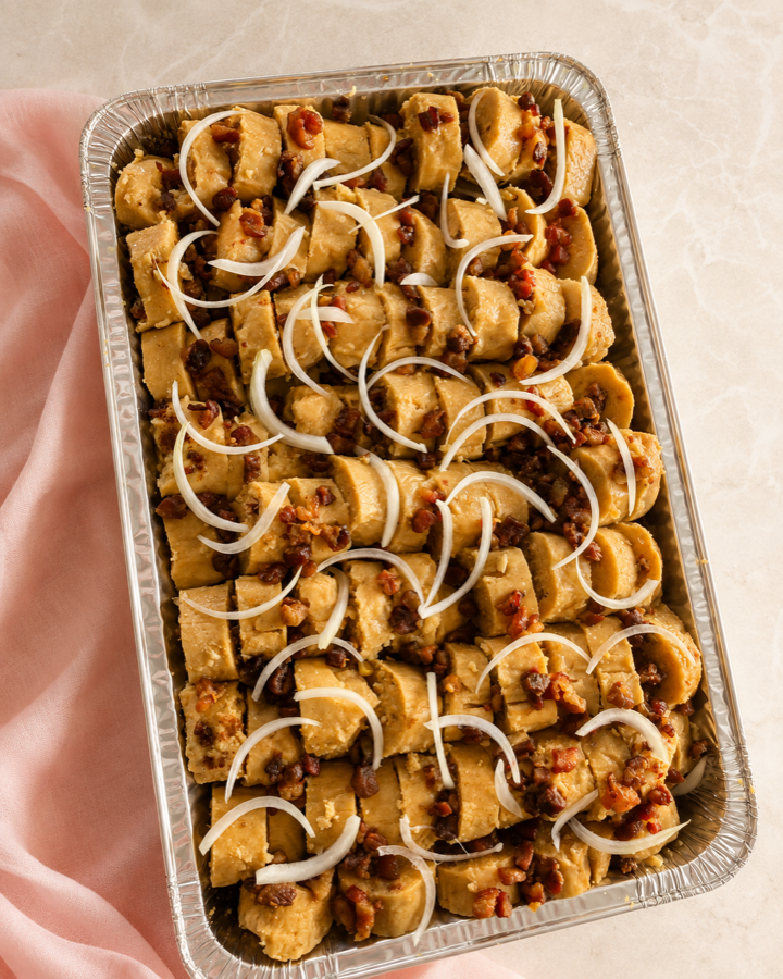 Catering tray of sliced Añejo Cuban tamales
